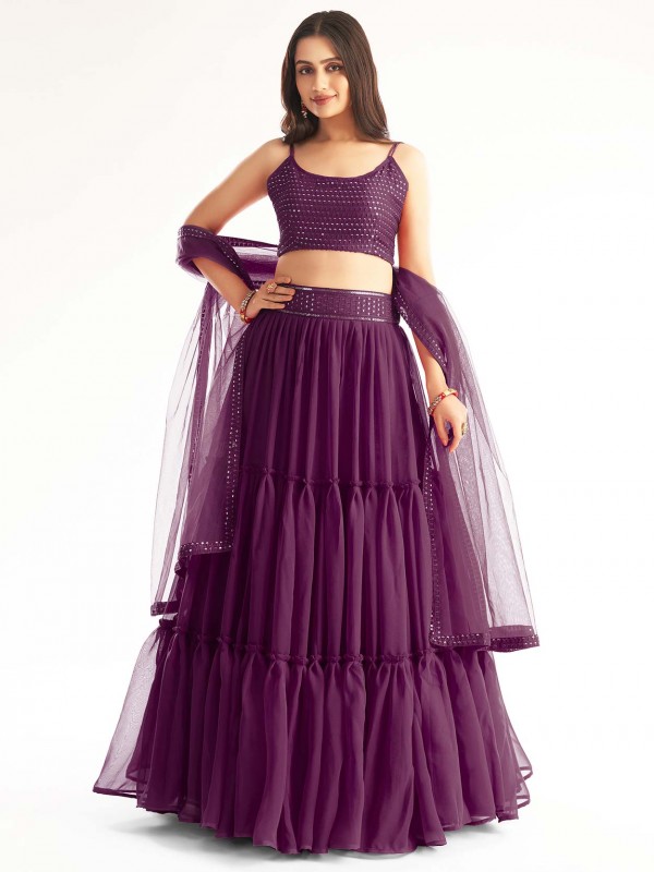 Georgette Fabric Designer Lehenga Choli Purple Colour.