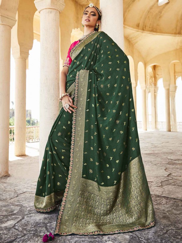 Green Colour Silk Fabric Designer Saree.