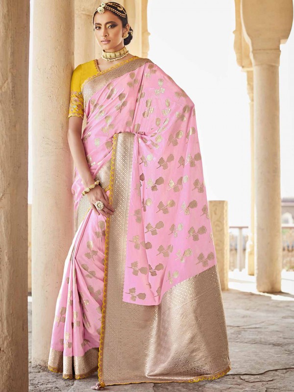 Pink Colour Silk Fabric Wedding Saree.