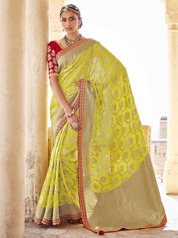 Pista Green Colour Silk Fabric Designer Saree.