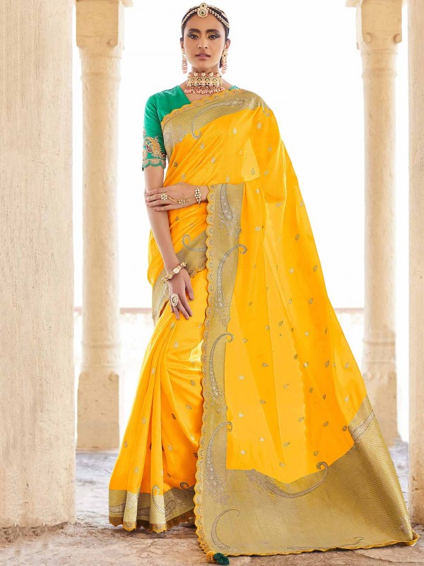 Yellow Colour Designer Saree in Silk Fabric.