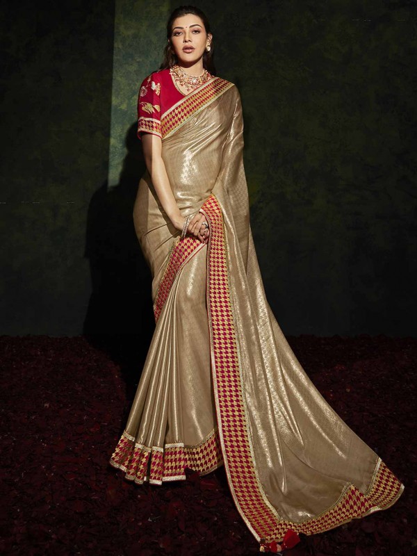 Beige Colour Bollywood Saree in Silk Fabric.