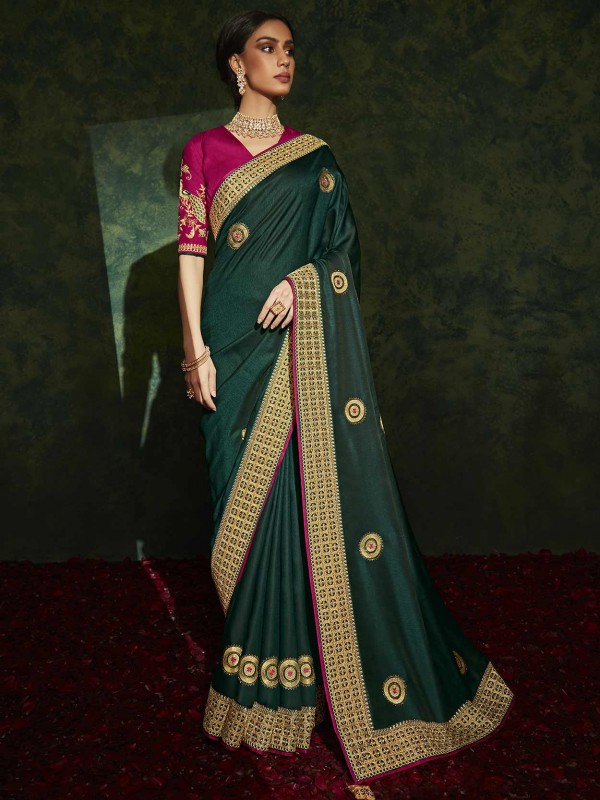 Green Colour Indian Designer Saree in Silk Fabric.