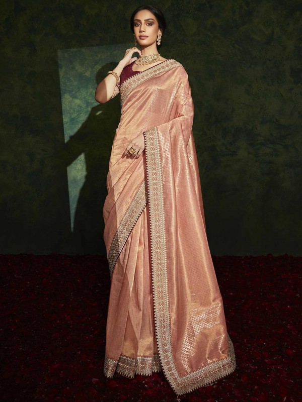 Peach Colour Silk Designer Saree.