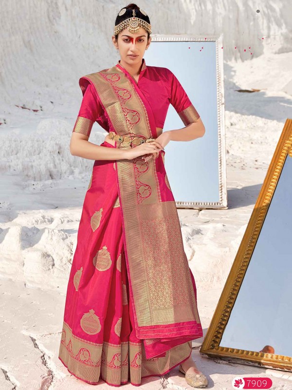 Red,Pink Colour Wedding Saree in Banarasi Silk Fabric.