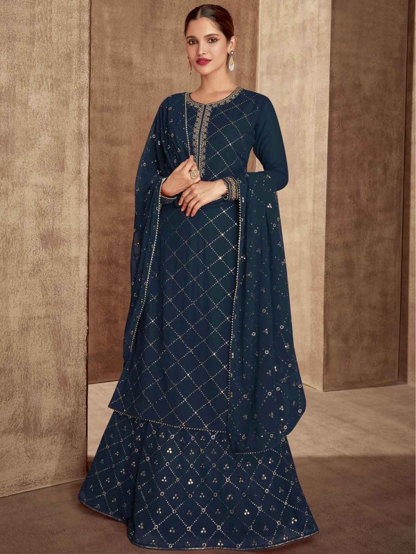 Blue Colour Designer Sharara Salwar Suit in Georgette Fabric.