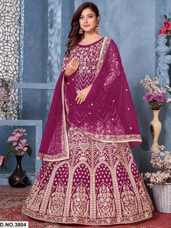 Maroon Colour Anarkali Salwar Suit in Net Fabric.