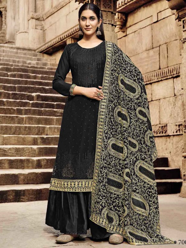 Black Colour Party Wear Salwar Suit in Georgette Fabric.