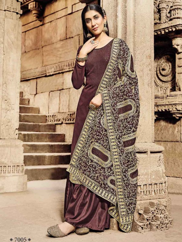 Wine Colour Georgette Fabric Designer Salwar Suit.