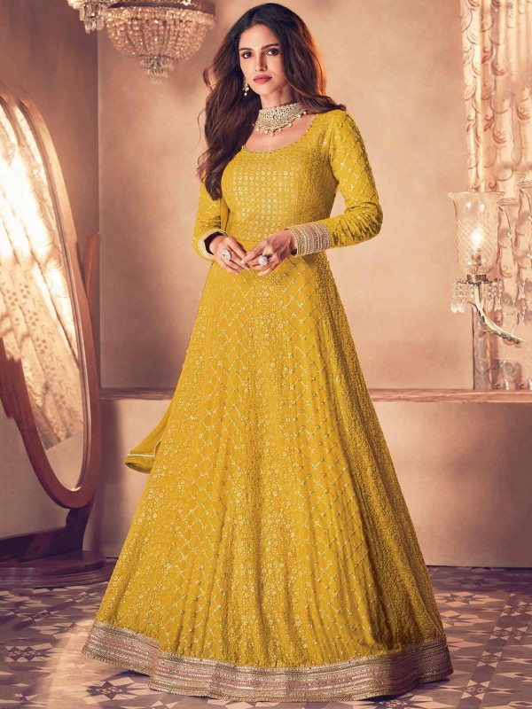 Yellow Colour Georgette Fabric Designer Salwar Suit.