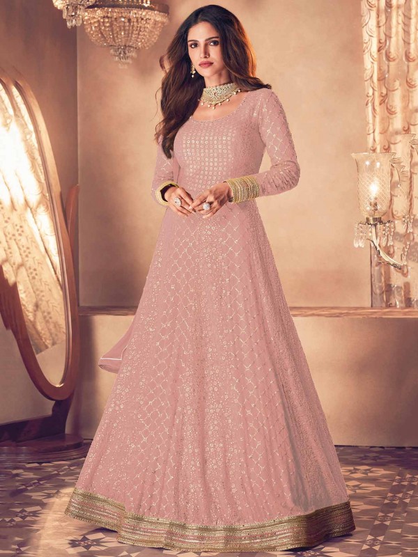 Peach Colour Anarkali Salwar Suit in Georgette Fabric.
