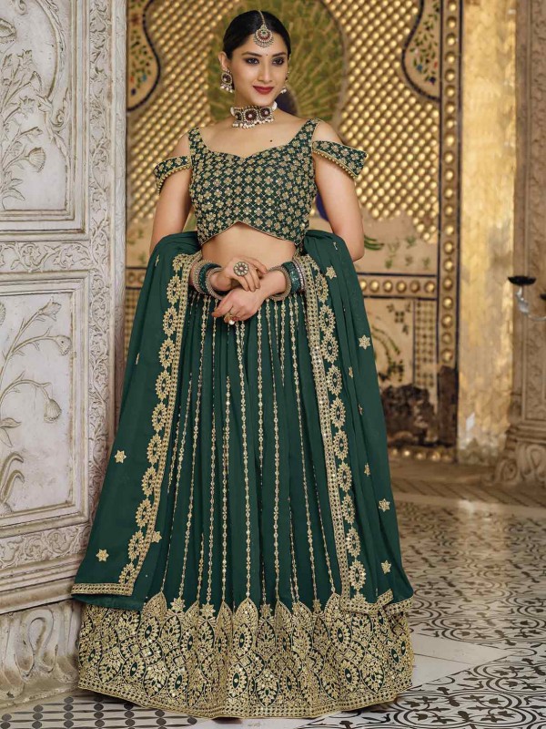 Rama Green Colour Designer Lehenga in Georgette Fabric.