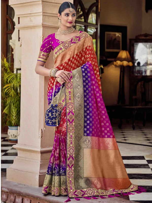 Multi Colour Banarasi Silk Saree.