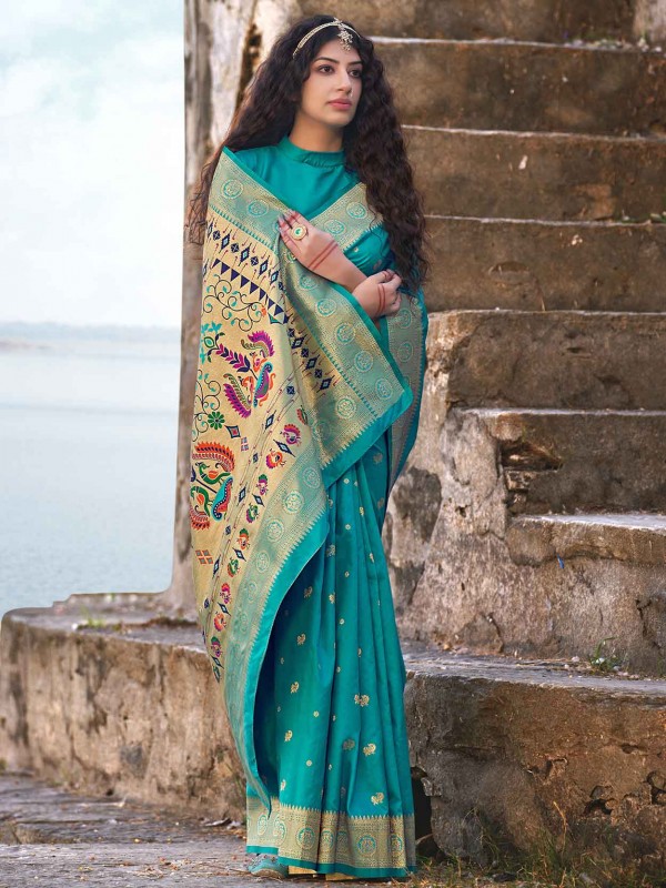 Blue Colour Banarasi Silk Fabric Women Saree.