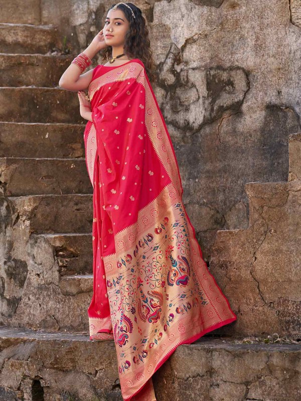 Red Colour Designer Wedding Saree in Banarasi Silk Fabric.