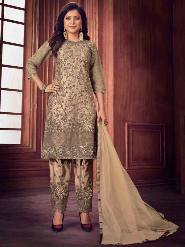 Brown Colour Net Fabric Salwar Suit.
