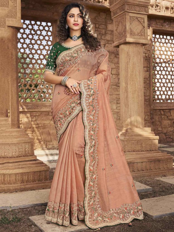 Orange Colour Indian Saree in Net,Organza Fabric.