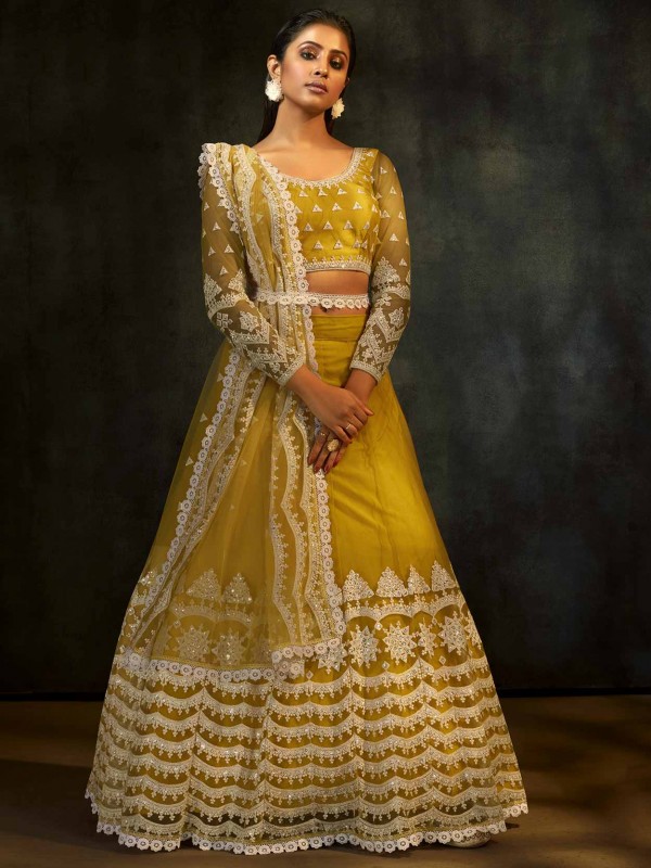 Yellow Colour Net Fabric Designer Lehenga Choli.