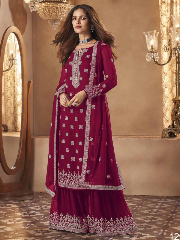 Maroon Colour Designer Salwar Suit in Georgette Fabric.