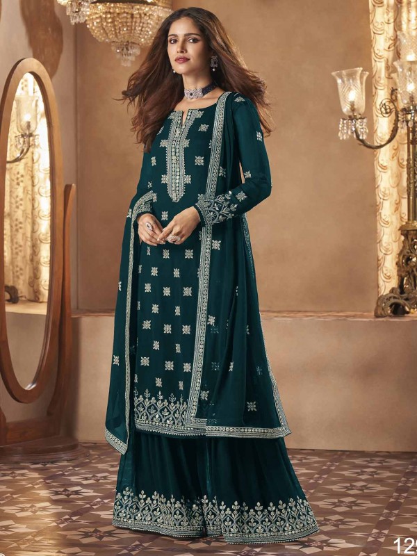 Rama Green Colour Salwar Kameez in Georgette Fabric.