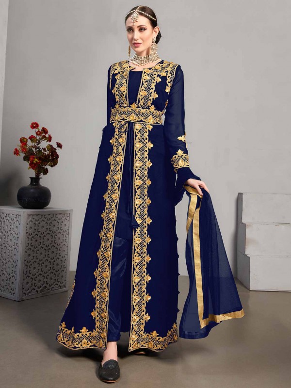 Blue Colour Party Wear Salwar Suit in Georgette Fabric.