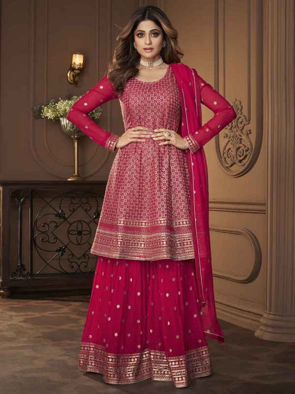 Red Colour Georgette Fabric Sharara Salwar Suit.