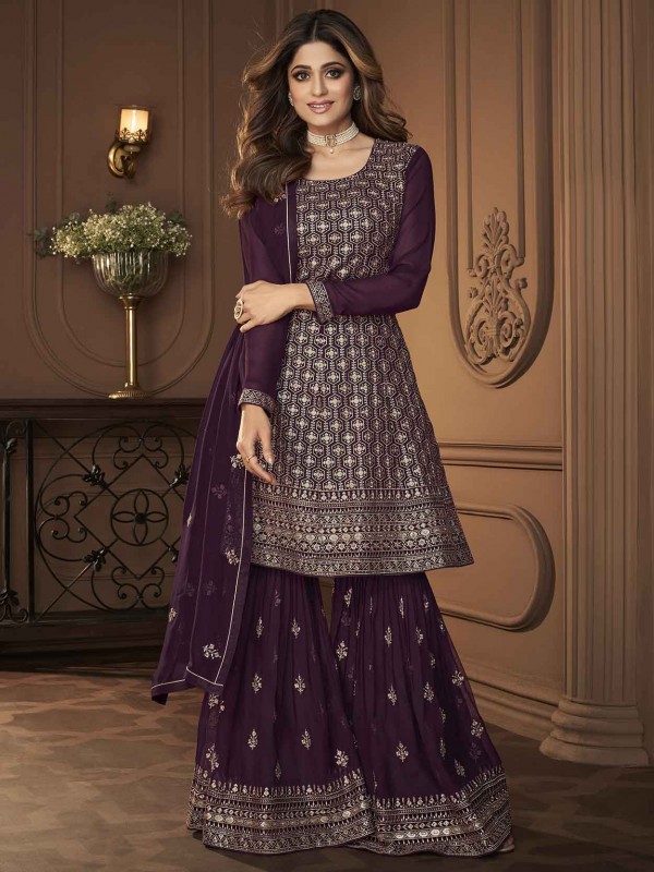 Wine Colour Bollywood Salwar Suit in Georgette Fabric.