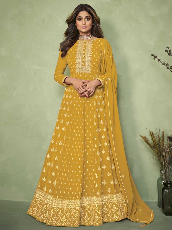 Mustard Yellow Colour Bollywood Salwar Kameez in Georgette Fabric.