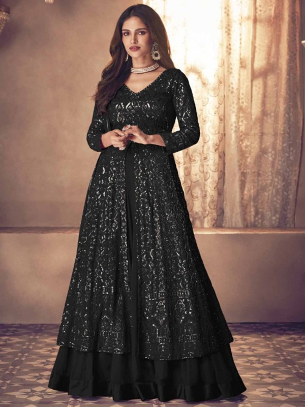 Black Colour Designer Salwar Suit in Georgette Fabric.