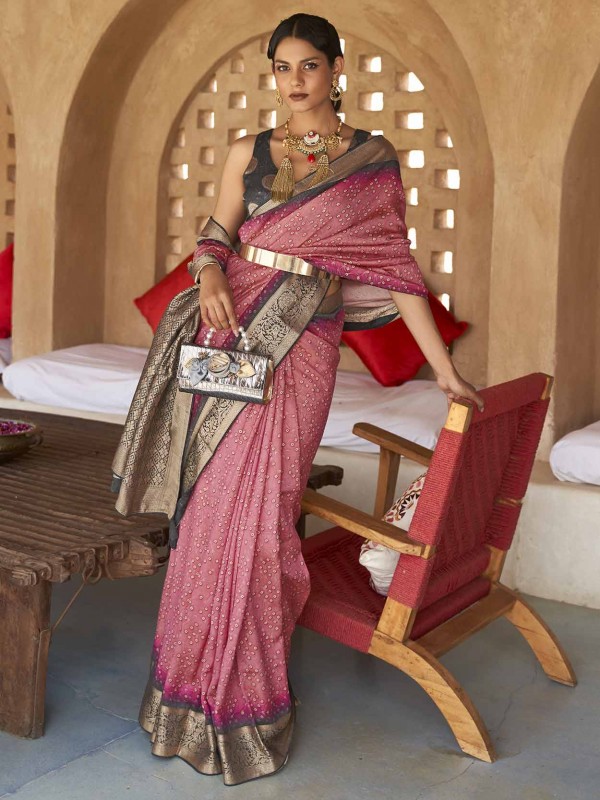 Pink Colour Silk Fabric Designer Saree.