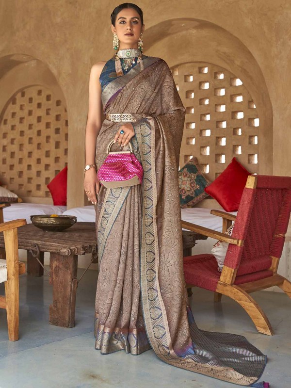 Brown Colour Silk Fabric Saree.