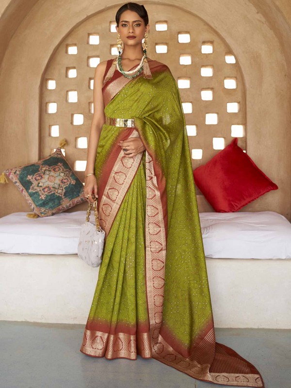 Green Colour Silk Fabric Printed Saree.