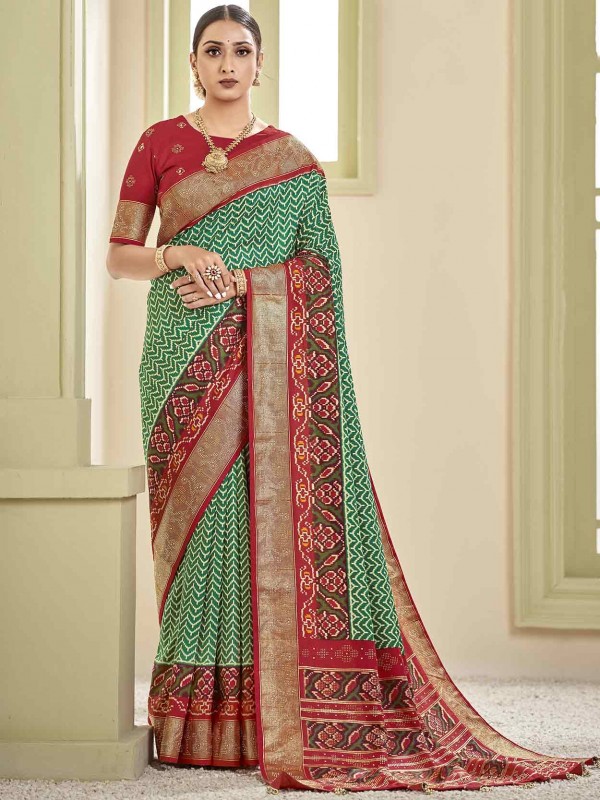 Fancy Silk Fabric Women Saree Green Colour.