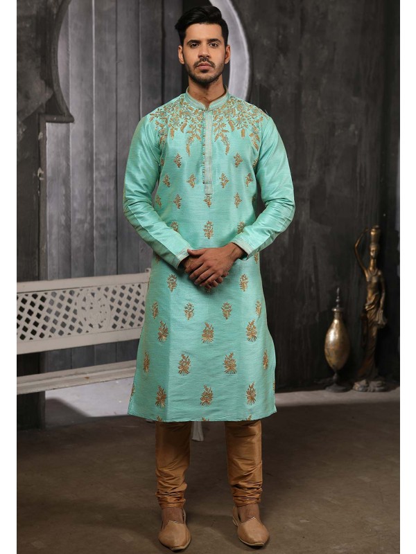 Pista Colour Banarasi Silk Designer Kurta Pajama.