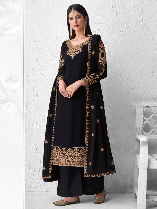 Black Party Wear Salwar Kameez in Georgette Fabric.
