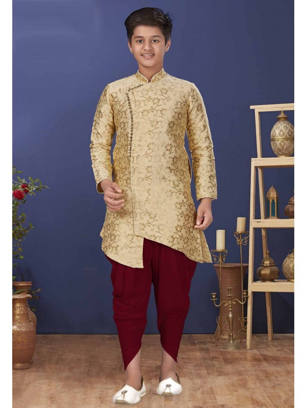 Golden Colour Silk Designer Kids Indowestern.