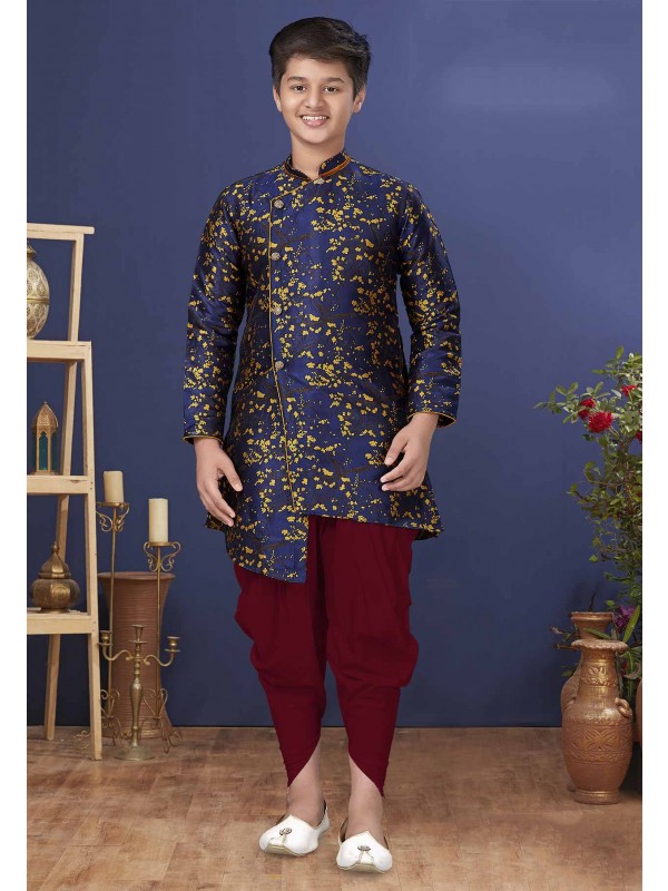 Silk Fabric Boy's Indowestern in Blue Colour.