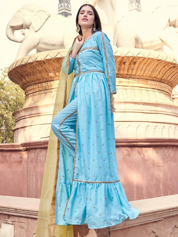 Blue Colour Crepe Fabric Salwar Suit.