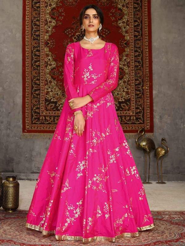 Pink Colour Party Wear Gown in Silk Fabric.