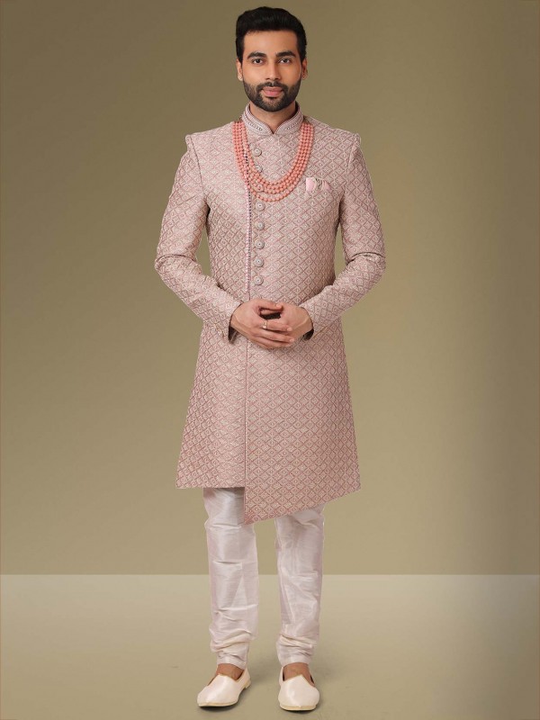 Pink Colour Art Banarasi Silk Fabric Designer Sherwani.
