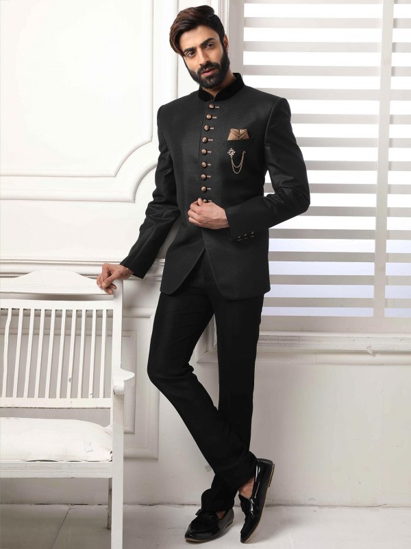 Black Colour Imported Fabric Party Wear Jodhpuri Suit.