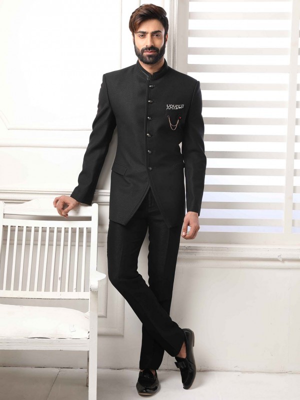 Black Colour Imported Fabric Mens Jodhpuri Suit.