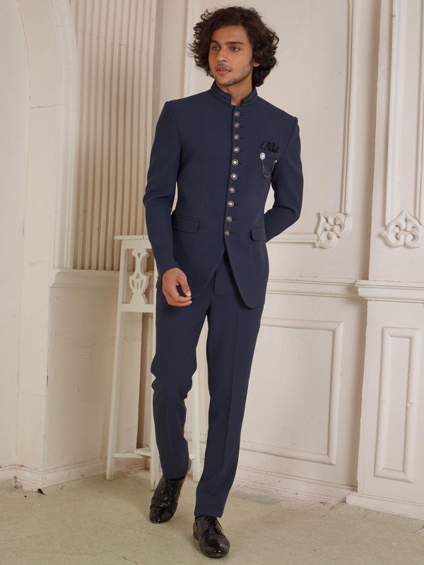 Blue Colour Imported Fabric Designer Wedding Suit.