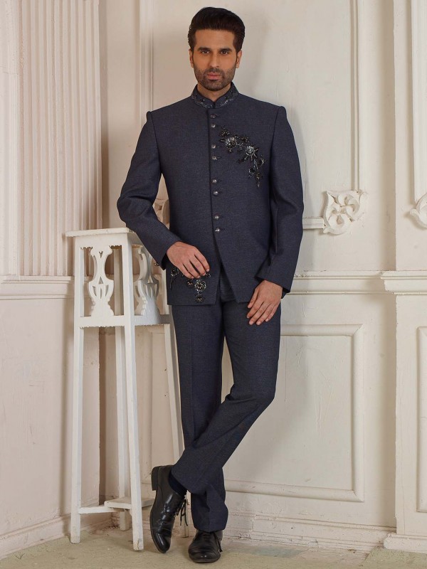 Blue Colour Imported Fabric Mens Jodhpuri Suit.