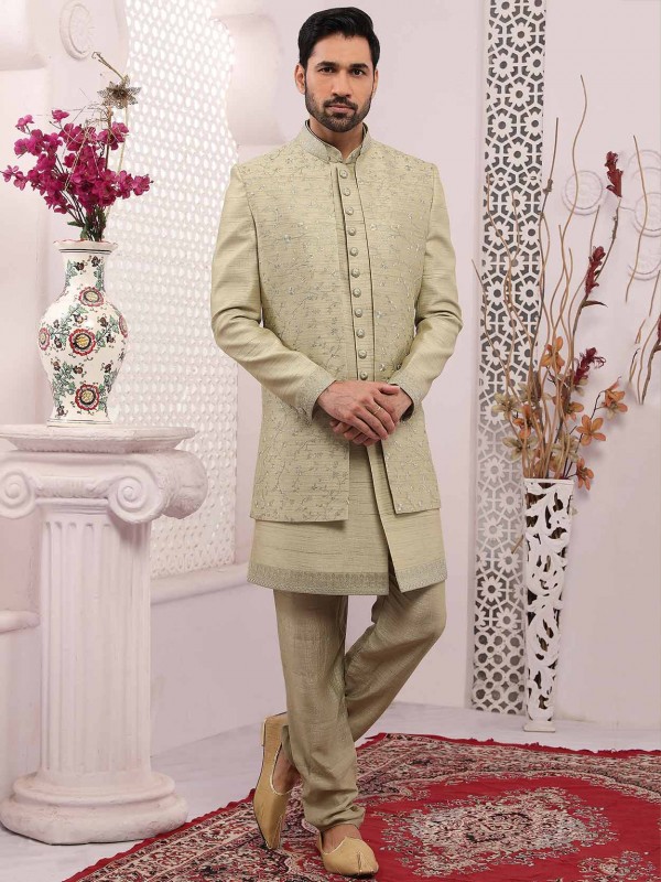 Pista Green Colour Banarasi Silk Fabric Designer Indowtern.