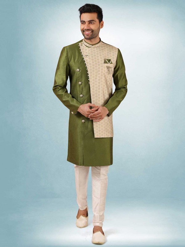 Green Colour Art Silk Fabric Indian Designer Indowestern.
