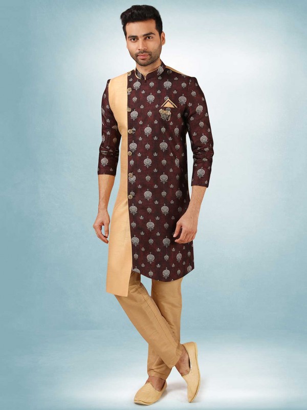Beige,Brown Colour Designer Indowestern in Art Silk Fabric.