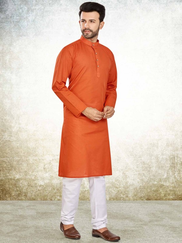 Orange Colour Designer Kurta Pajama in Cotton Fabric.
