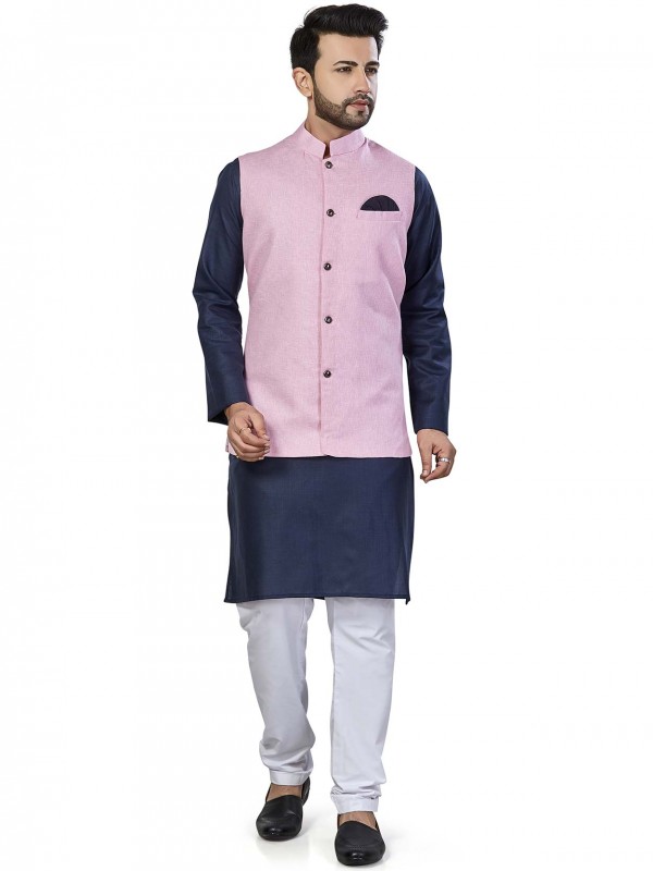 Blue,Light Pink Colour Mens Kurta Jacket in Linen Fabric.