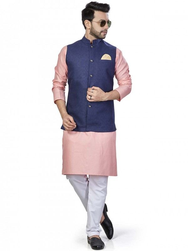 Pink,Blue Colour Linen Fabric Designer Kurta Jacket.